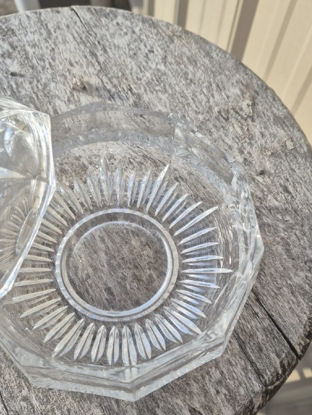 European decagon-shaped lead crystal candy dish